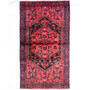 Zanjan Persian Rug 7'7" x 4'1" - Semi Antique Medallion Navy Blue, Crimson Hand Knotted | front view | SKU 112390