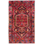 Zanjan Persian Rug 7'1" x 3'11" - Semi Antique Medallion Navy Blue, Crimson Hand Knotted | front view | SKU 112394