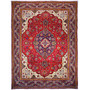 Tabriz Persian Rug 11'4" x 8'4" - Semi Antique Medallion Red, Cream Hand Knotted | front view | SKU 112416