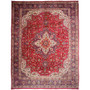 Tabriz Persian Rug 13'3" x 9'8" - Semi Antique Medallion Red, Cream Hand Knotted | front view | SKU 112417