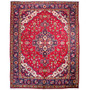 Azarshahr Persian Rug 10x8 ft - Semi Antique Medallion Toranj, Shah Abbasi Red, Navy Blue, Cream Hand Knotted | front view | SKU 112421