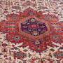 Azarshahr Persian Rug 12x9 ft - Semi Antique Medallion (Toranj), Shah Abbasi Cream, Red, Navy Blue Hand Knotted | side view | SKU 112424
