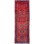 Zanjan Persian Rug 10'5" x 3'3" - Semi Antique Medallion Navy Blue, Crimson Hand Knotted | front view | SKU 112426