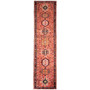 Karaja Persian Rug 10x2 ft - Semi Antique Medallion Toranj Geometric Madder Red Dark Red Cream Hand Knotted | front view | SKU 112428
