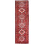 Goravan Persian Rug 10x3 ft - Semi Antique Medallion Toranj, Geometric Madder Red, Cream, Navy Blue Hand Knotted | front view | SKU 112429