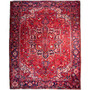 Heriz Persian Rug 12x9 ft - Semi Antique Herati (Mahi), Geometric Madder Red, Navy Blue, Ivory Hand Knotted | front view | SKU 112456