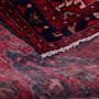 Zanjan Persian Rug 14'3" x 3'5" - Semi Antique Medallion Navy Blue, Crimson Hand Knotted | corner detail | SKU 112464