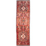 Azerbaijan Persian Rug 10x2 ft - Semi Antique Shah Abbasi, Medallion (Toranj) Madder Red, Cream, Navy Blue Hand Knotted | front view | SKU 112467
