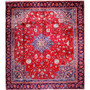 Mahal Persian Rug 10x9 ft - Semi Antique Medallion (Toranj), Shah Abbasi Madder Red, Navy Blue, Ivory Hand Knotted | front view | SKU 112514