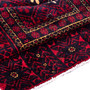 Baluch Persian Rug 11x3 ft - Semi Antique Mihrab (Prayer), Boteh (Paisley) Madder Red, Dark Red, Navy Blue Hand Knotted | detail view | SKU 112549