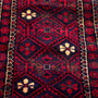 Baluch Persian Rug 11'11" x 3'3" - Semi Antique Mihrab Red, Blue Hand Knotted | side view | SKU 112549