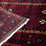 Baluch Persian Rug 8x3 ft - Semi Antique Geometric, Diamond Lattice Madder Red, Dark Red, Navy Blue Hand Knotted | corner detail | SKU 112552