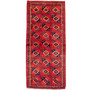 Baluch Persian Rug 5x2 ft - Semi Antique Geometric, Turkmen Gul Red, Dark Red, Navy Blue Hand Knotted | front view | SKU 112556
