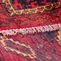 Baluch Persian Rug 5x2 ft - Semi Antique Geometric, Turkmen Gul Red, Dark Red, Navy Blue Hand Knotted | corner detail | SKU 112556
