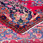 Mashad Persian Rug 11x8 ft - Semi Antique Medallion Crimson, Ultramarine Hand Knotted | corner detail | SKU 112558