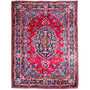 Mashad Persian Rug 11x8 ft - Semi Antique Medallion Crimson, Ultramarine Hand Knotted | front view | SKU 112558