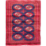 Turkmen Persian Rug 4x3 ft - Semi Antique Geometric, Turkmen Gul Navy Blue, Crimson, Red Hand Knotted | front view | SKU 112565