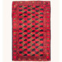 Turkmen Persian Rug 4'7" x 3'5" - Semi Antique Geometric Crimson, Navy Blue Hand Knotted | front view | SKU 112574