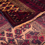 Baluch Persian Rug 4x3 ft - Semi Antique Mihrab Red, Blue Hand Knotted | corner detail | SKU 112580