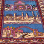 Baluch Persian Rug 4x3 ft - Semi Antique Kheshti Garden Geometric Camel Blue Burgundy Hand Knotted | side view | SKU 112581