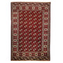 Turkmen Persian Rug 13'5" x 9'0" - Semi Antique Geometric Crimson, Navy Blue Hand Knotted | front view | SKU 110117