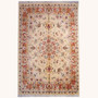 Tabas Persian Rug 8'0" x 5'3" - Semi Antique Medallion White, Blue Hand Knotted | front view | SKU 112585