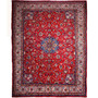 Mahal Persian Rug 13x9 ft - Semi Antique Medallion Ivory, Pink Hand Knotted | front view | SKU 112607