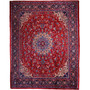 Mahal Persian Rug 13'7" x 10'8" - Semi Antique Medallion Ivory, Pink Hand Knotted | front view | SKU 112610