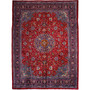 Mahal Persian Rug 13x9 ft - Semi Antique Medallion (Toranj), Shah Abbasi Madder Red, Navy Blue, Ivory Hand Knotted | front view | SKU 112625