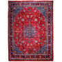Mahal Persian Rug 13x9 ft - Semi Antique Medallion (Toranj), Shah Abbasi Madder Red, Navy Blue, Burgundy Hand Knotted | front view | SKU 112628
