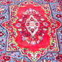 Sarouk Persian Rug 4'11" x 3'0" - Semi Antique Medallion Red, Blue Hand Knotted | side view | SKU 112629
