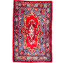 Sarouk Persian Rug 4'11" x 3'0" - Semi Antique Medallion Red, Blue Hand Knotted | front view | SKU 112629