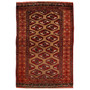 Turkmen Persian Rug 3x2 ft - 25-40 Years Geometric, Turkmen Gul Madder Red, Camel, Dark Red Hand Knotted | front view | SKU 110120