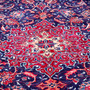 Mahal Persian Rug 13x9 ft - Semi Antique Medallion (Toranj), Shah Abbasi Navy Blue, Madder Red, Ivory Hand Knotted | side view | SKU 112664