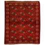 Turkmen Persian Rug 4'5" x 3'8" -  Geometric Crimson, Navy Blue Hand Knotted | front view | SKU 110121