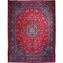 Mahal Persian Rug 14x10 ft - Antique Shah Abbasi, Medallion (Toranj) Red, Navy Blue, Ivory Hand Knotted | front view | SKU 112686