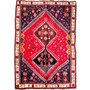 Shiraz Persian Rug 8'0" x 5'7" - Semi Antique Geometric Blue, Red Hand Knotted | front view | SKU 112702