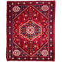 Shiraz Persian Rug 7'7" x 5'11" - Semi Antique Geometric Blue, Red Hand Knotted | front view | SKU 112703
