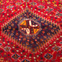 Shiraz Persian Rug 8'6" x 5'3" - Semi Antique Geometric Blue, Red Hand Knotted | side view | SKU 112705