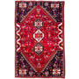 Shiraz Persian Rug 8'0" x 4'11" - Semi Antique Geometric Blue, Red Hand Knotted | front view | SKU 112706