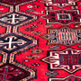 Shiraz Persian Rug 7x5 ft - Semi Antique Geometric, Gol Farang Red, Burgundy, Navy Blue Hand Knotted | side view | SKU 112708