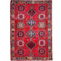 Shiraz Persian Rug 7'10" x 5'5" - Semi Antique Geometric Blue, Red Hand Knotted | front view | SKU 112708