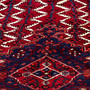 Shiraz Persian Rug 8x5 ft - Semi Antique Medallion Geometric Madder Red, Navy Blue, Cream Hand Knotted | side view | SKU 112709