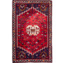 Shiraz Persian Rug 7x4 ft - Semi Antique Geometric Blue, Red Hand Knotted | front view | SKU 112713