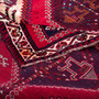 Shiraz Persian Rug 8x5 ft - Semi Antique Geometric, Turkmen Gul Madder Red, Navy Blue, Cream Hand Knotted | corner detail | SKU 112714