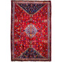 Qashqai Persian Rug 9'2" x 5'11" - Semi Antique Geometric Crimson, Blue Hand Knotted | front view | SKU 112718