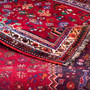 Qashqai Persian Rug 9x5 ft - Semi Antique Geometric Crimson, Blue Hand Knotted | corner detail | SKU 112718
