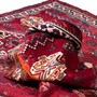 Shiraz Persian Rug 7'10" x 5'3" - Semi Antique Geometric Blue, Red Hand Knotted | detail view | SKU 112720