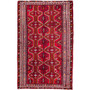 Shiraz Persian Rug 8'0" x 4'11" - Semi Antique Geometric Blue, Red Hand Knotted | front view | SKU 112721
