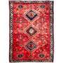 Shiraz Persian Rug 7'11" x 5'5" - Semi Antique Geometric Blue, Red Hand Knotted | front view | SKU 112723